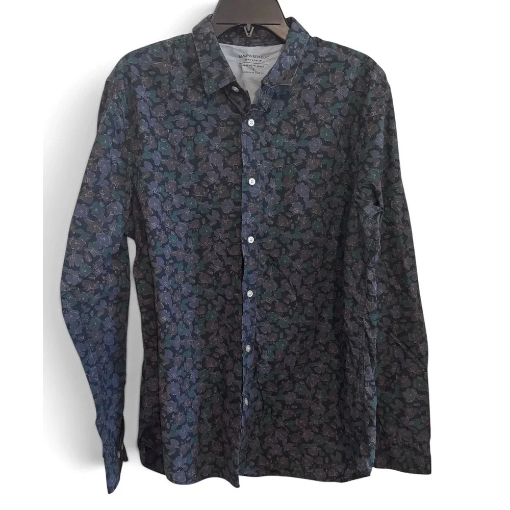 Banana Republic Luxe Poplin Men's Large Slim Fit Floral Button Down Shirt